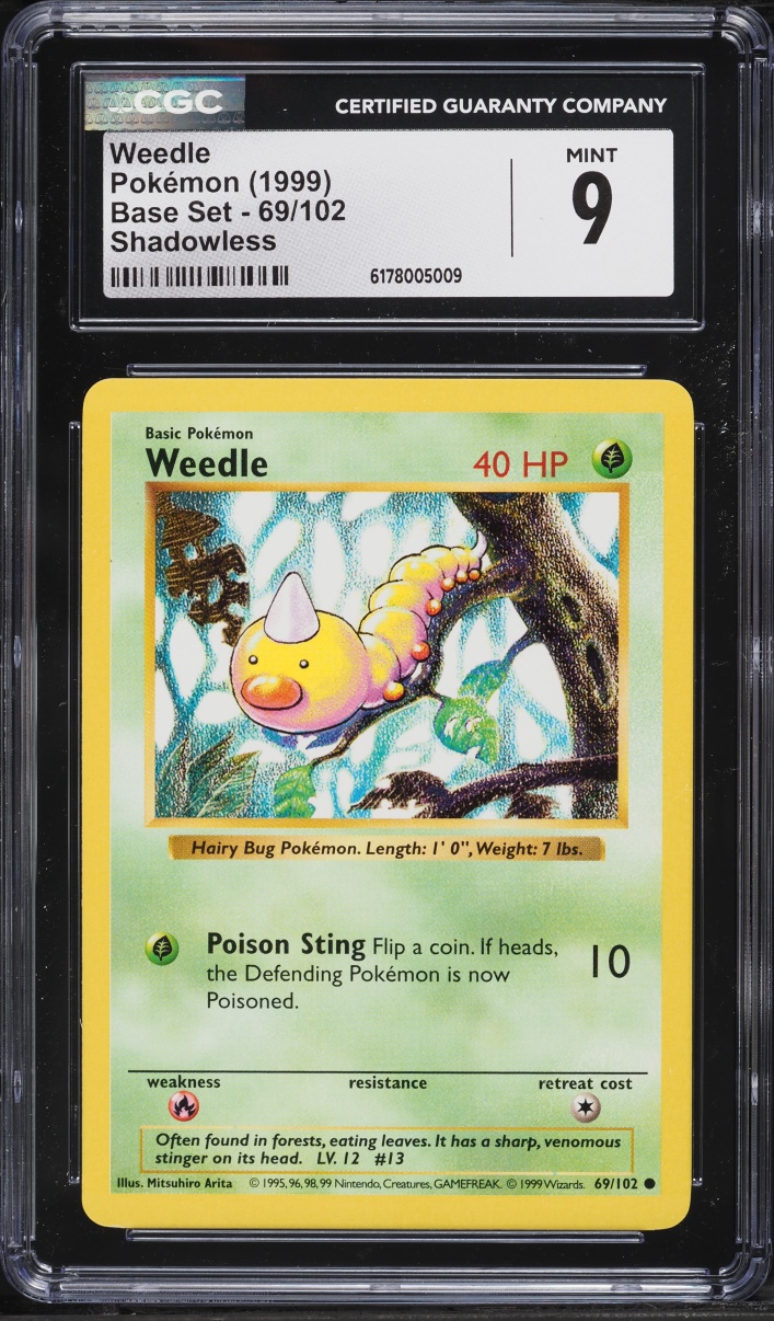 1999 Pokemon Base Set Shadowless Weedle #69 CGC 9 MINT