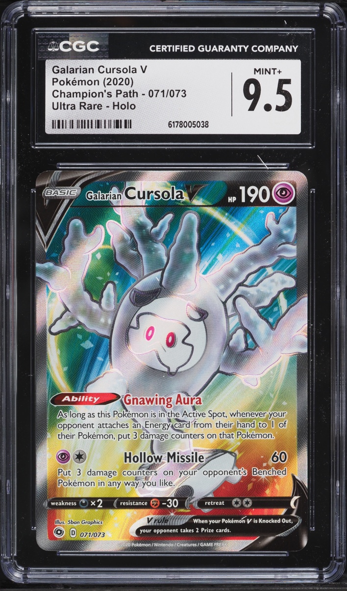 2020 Pokemon Sword & Shield Champion's Path Full Art Galarian Cursola V #71 CGC 9.5 MINT+