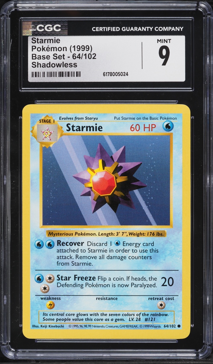 1999 Pokemon Base Set Shadowless Starmie #64 CGC 9 MINT