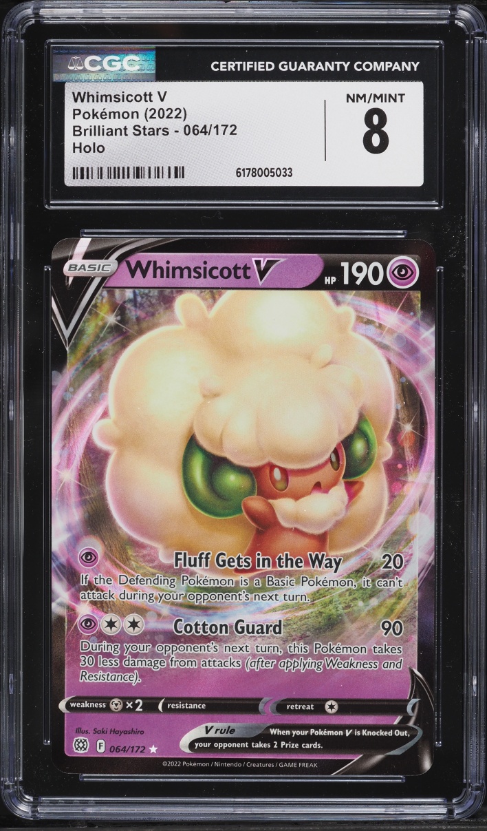 2022 Pokemon Sword & Shield Brilliant Stars Holo Whimsicott V #64 CGC 8 NM-MT