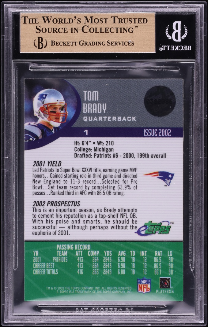 2002 eTopps Football Tom Brady #1 BGS 9.5 GEM MINT