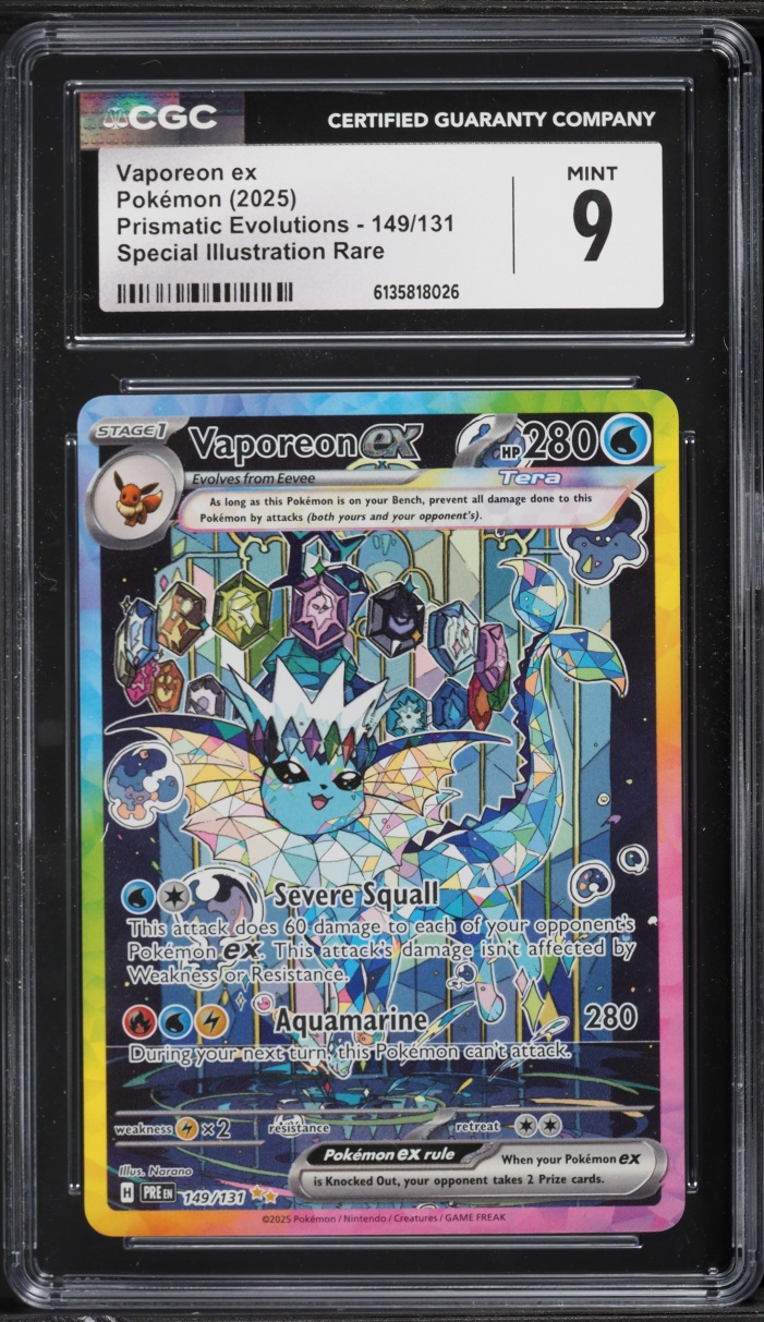 2025 Pokemon Scarlet & Violet Prismatic Evolutions SIR Vaporeon ex #149 CGC 9 MINT