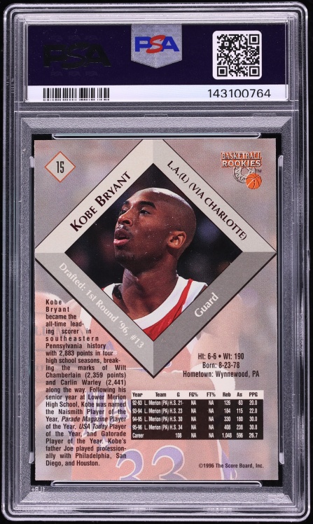 1996 Score Board Kobe Bryant ROOKIE #15 PSA 10 GEM MINT