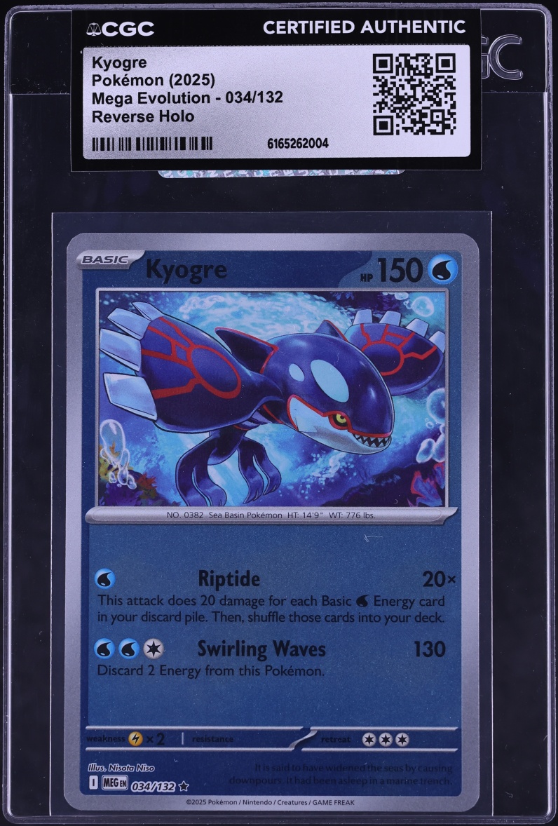 2025 Pokemon Mega Evolution Reverse Holo Kyogre #034 CGC AUTH