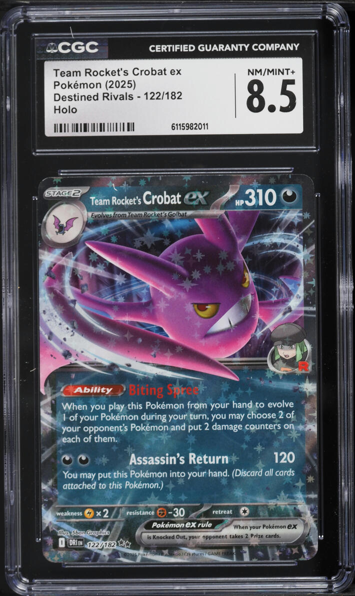 2025 Pokemon Scarlet & Violet Destined Rivals Holo Team Rocket's Crobat ex #122 CGC 8.5 NM-MT+