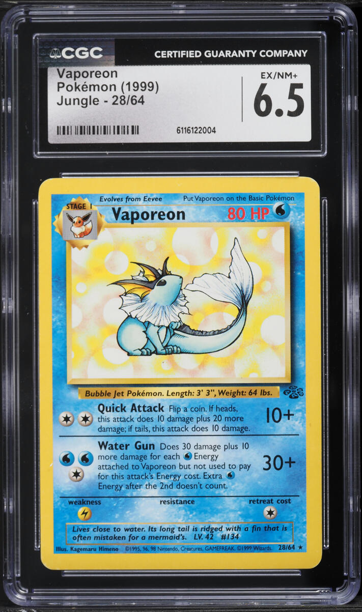 1999 Pokemon Jungle Vaporeon #28 CGC 6.5 EXMT+