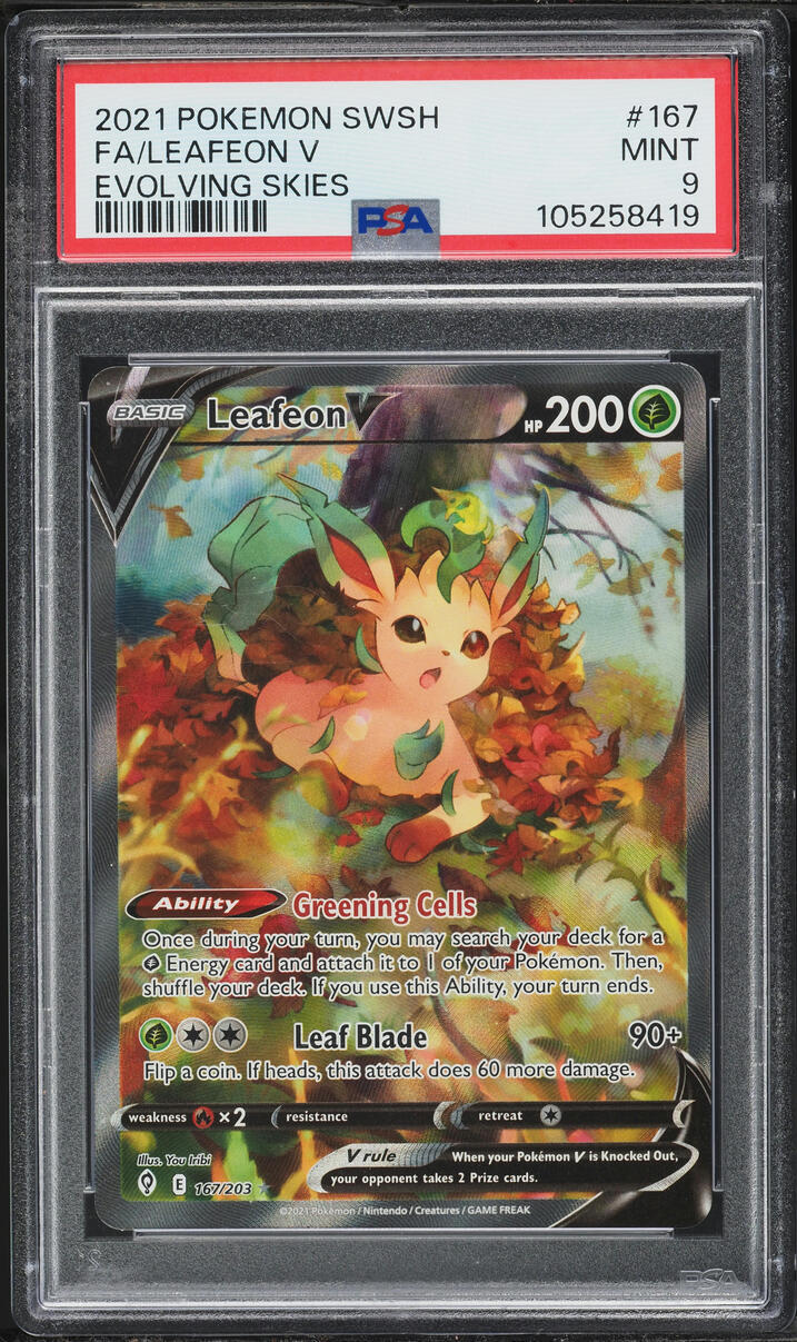 2021 Pokemon Sword & Shield Evolving Skies Full Art Leafeon V #167 PSA 9 MINT