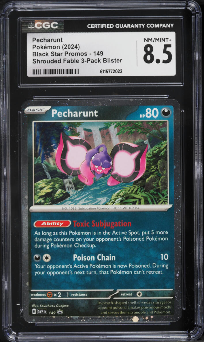 2024 Pokemon Scarlet & Violet Promo Shrouded Fable Cosmos Holo Pecharunt #149 CGC 8.5 NM-MT+