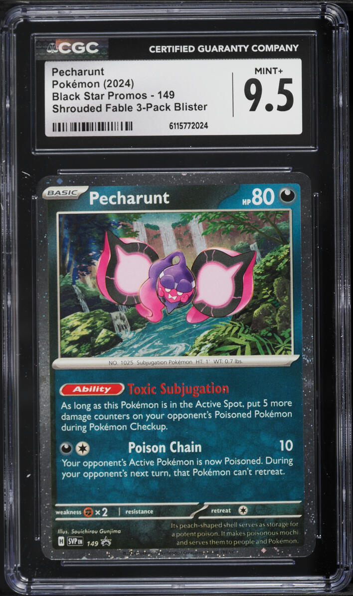 2024 Pokemon Scarlet & Violet Promo Shrouded Fable Cosmos Holo Pecharunt #149 CGC 9.5 MINT+