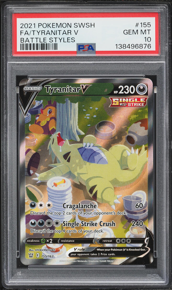 2021 Pokemon Sword & Shield Battle Styles Alt Art Tyranitar V #155 PSA 10 GEM MINT