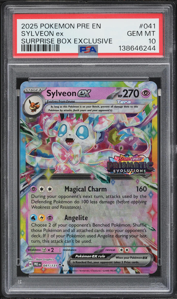 2025 Pokemon SV Prismatic Evolutions Surprise Box Holo Sylveon EX #41 PSA 10 GEM MINT