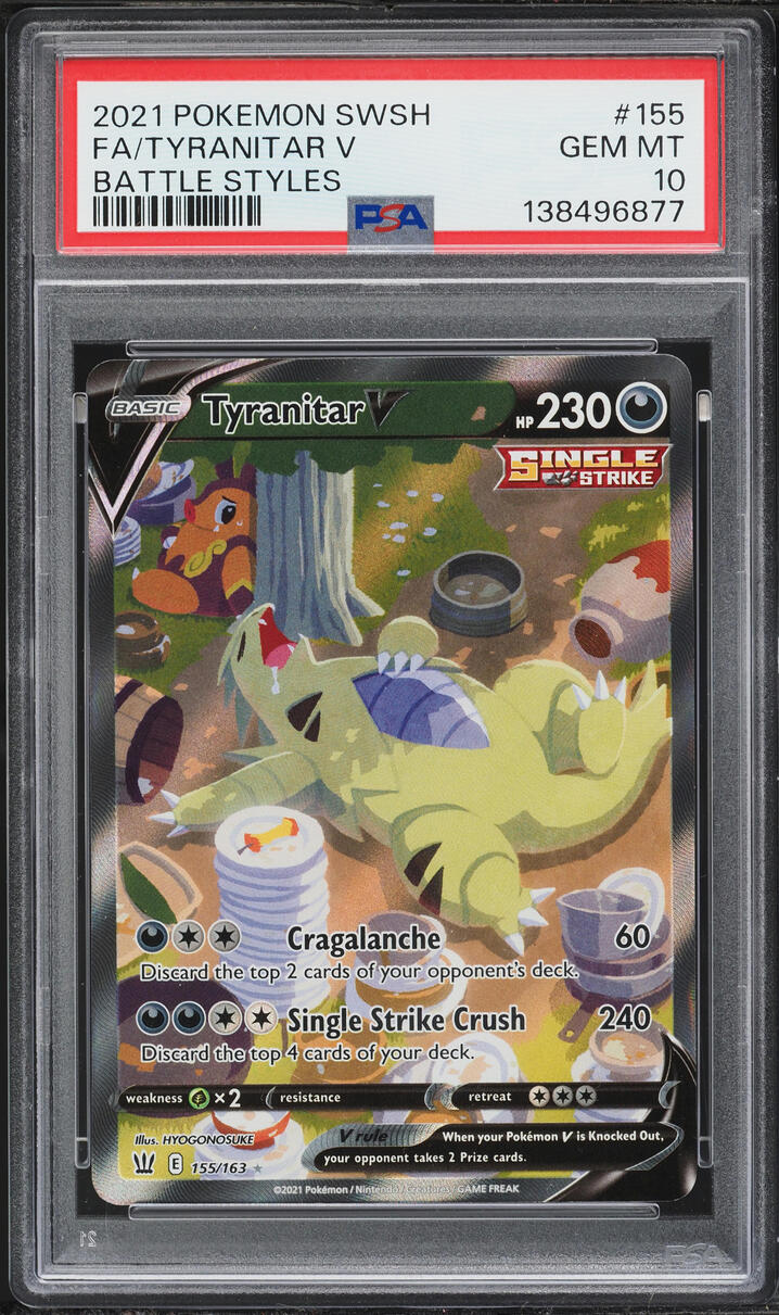 2021 Pokemon Sword & Shield Battle Styles Alt Art Tyranitar V #155 PSA 10 GEM MINT