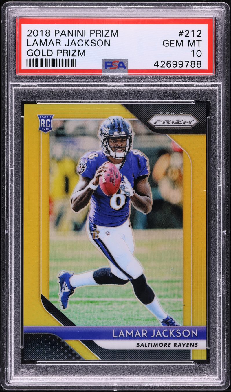2018 Panini Prizm Gold Lamar Jackson ROOKIE 1/10 #212 PSA 10 GEM MINT