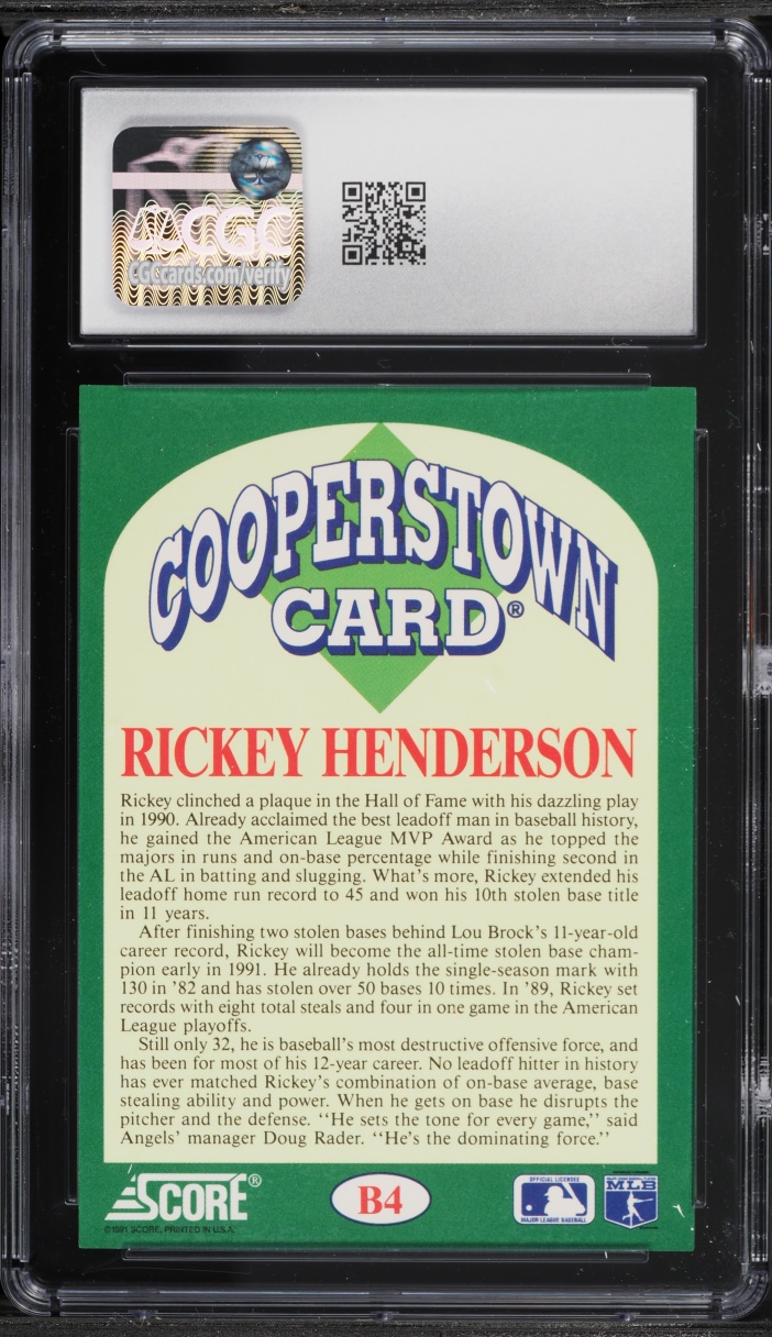 1991 Score Cooperstown Rickey Henderson #B4 CGC 9.5 MINT+