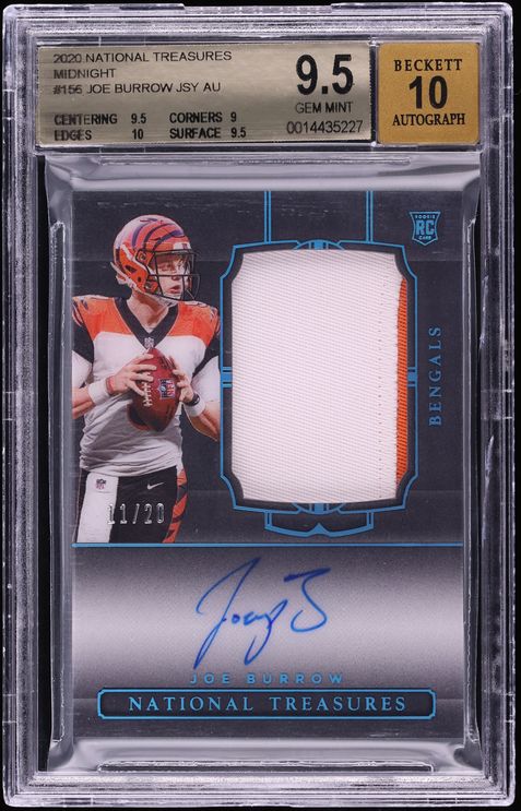 2020 National Treasures Midnight Joe Burrow ROOKIE PATCH AUTO /20 #156 BGS 9.5 GEM MINT