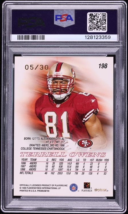 1999 Skybox Premium Shining Star Rubies Terrell Owens /30 #198 PSA 6 EXMT