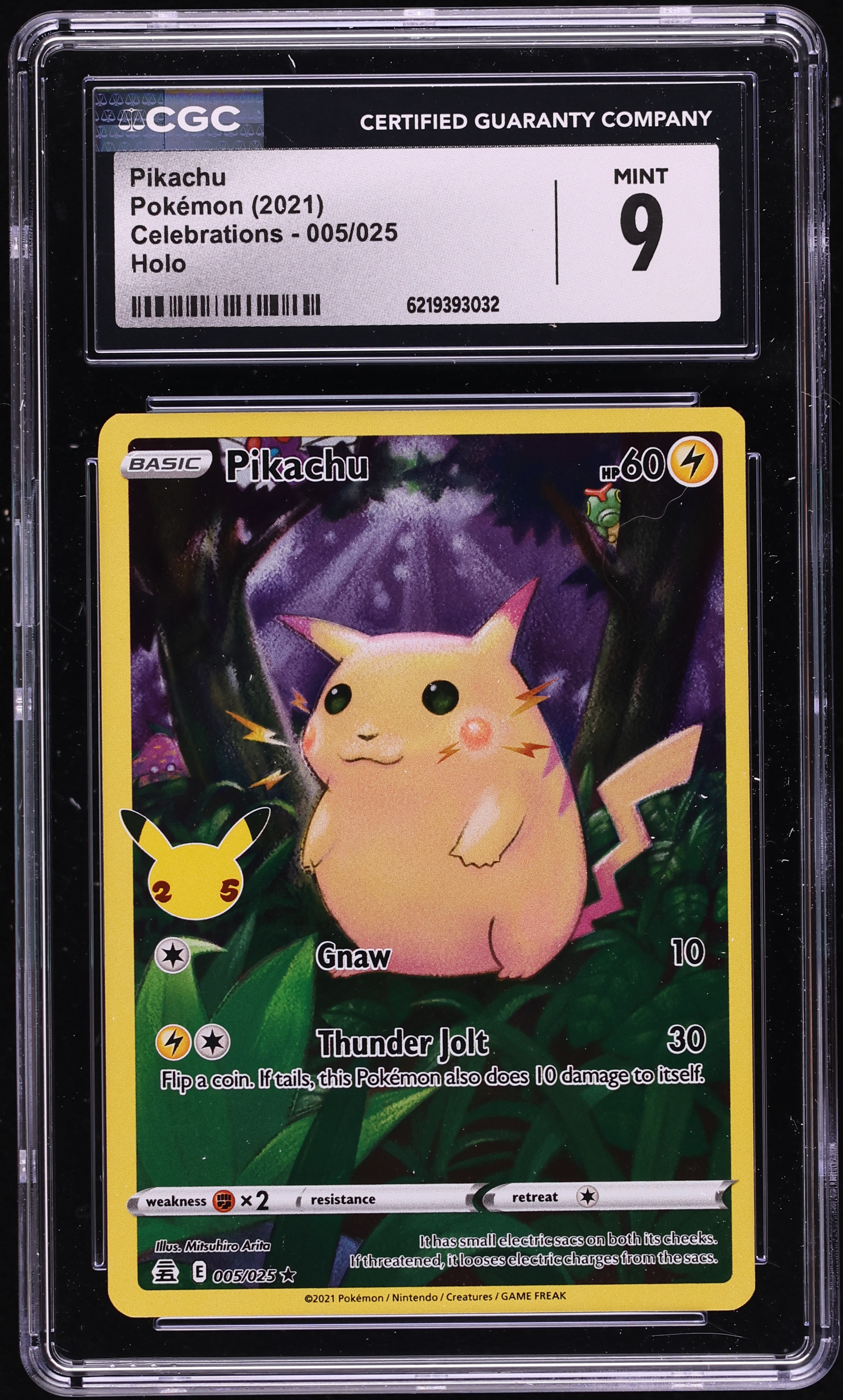 2021 Pokemon Sword & Shield Celebrations Full Art Pikachu #5 CGC 9 MINT