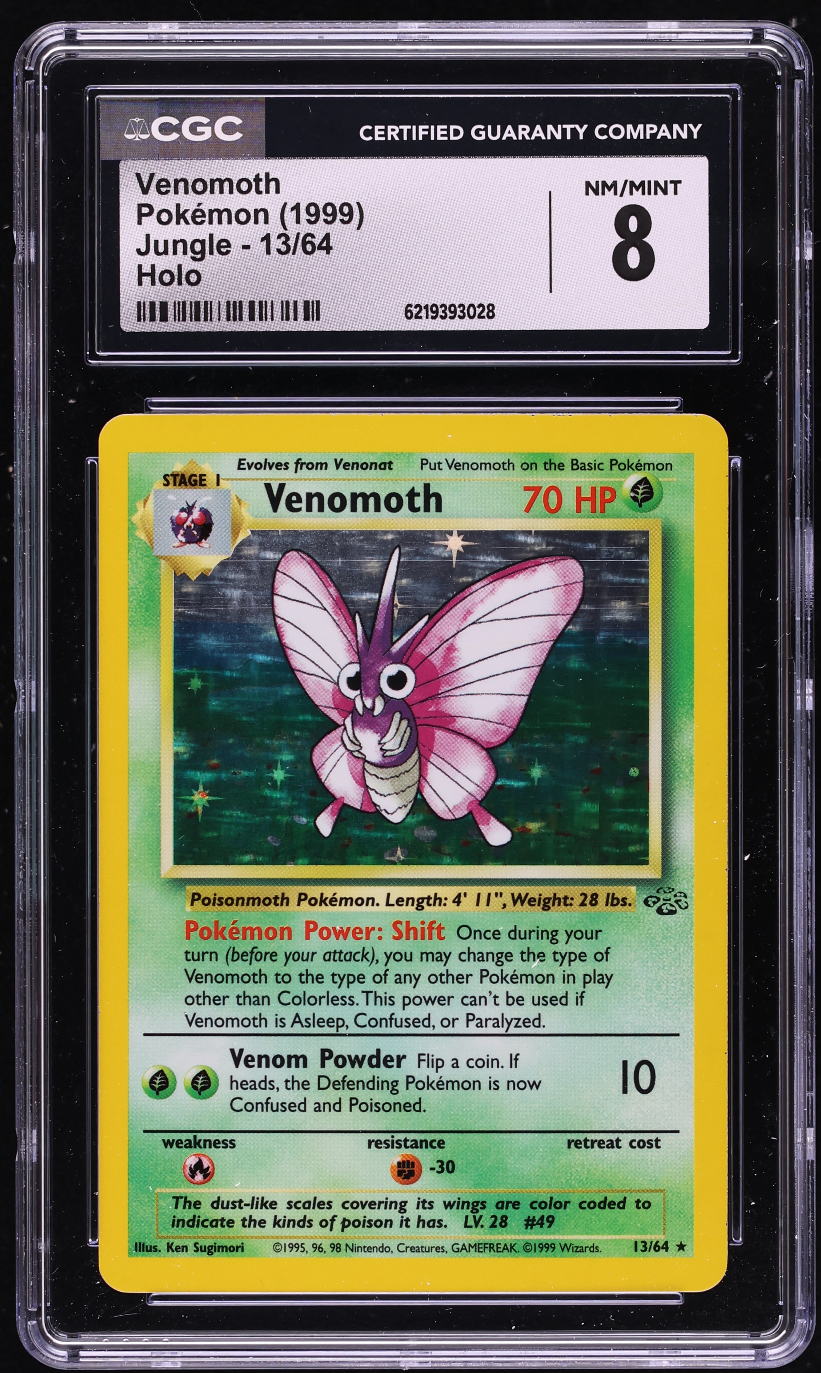 1999 Pokemon Jungle Holo Venomoth #13 CGC 8 NM-MT