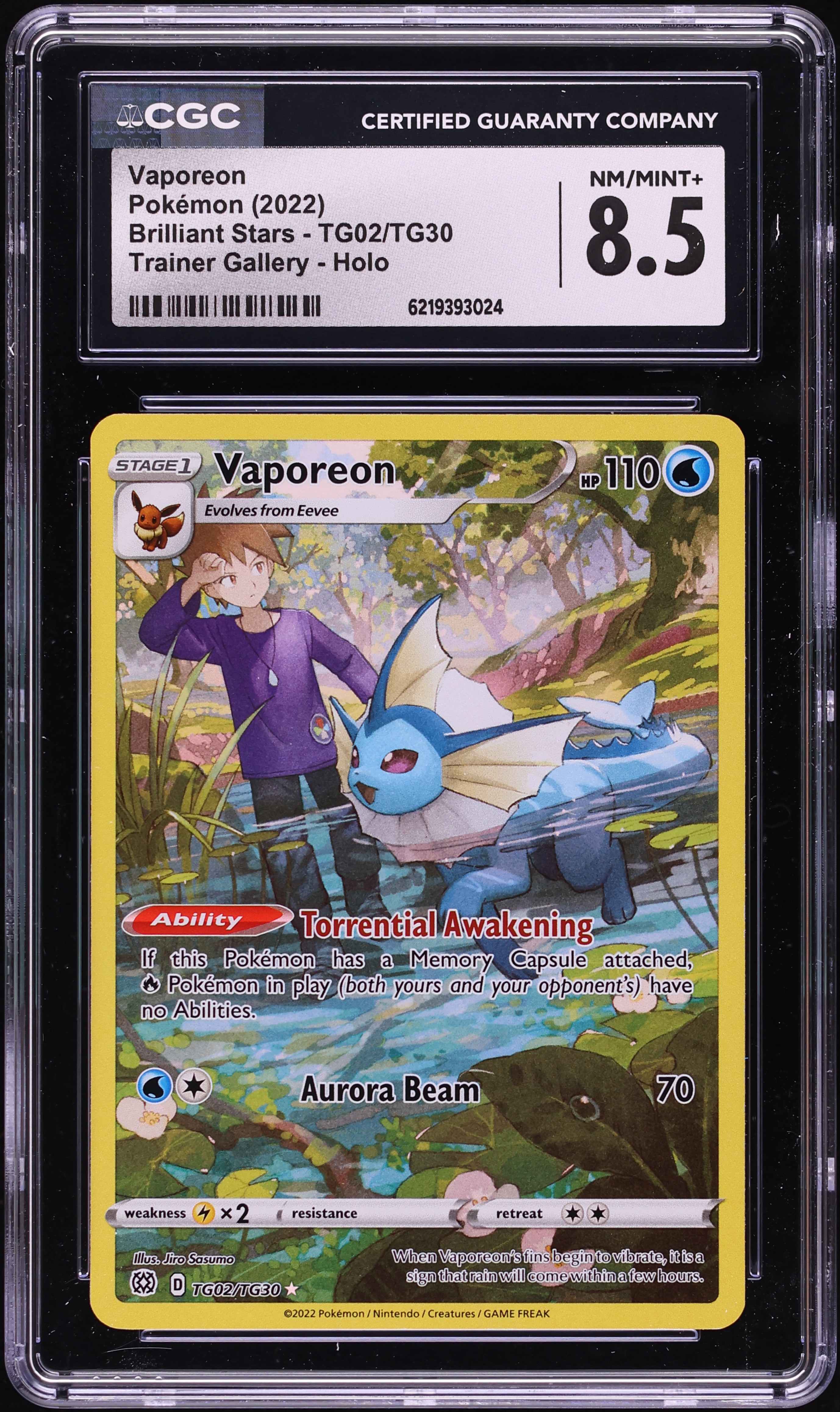 2022 Pokemon Sword & Shield Brilliant Stars Trainer Gallery CHR Vaporeon #TG02 CGC 8.5 NM-MT+
