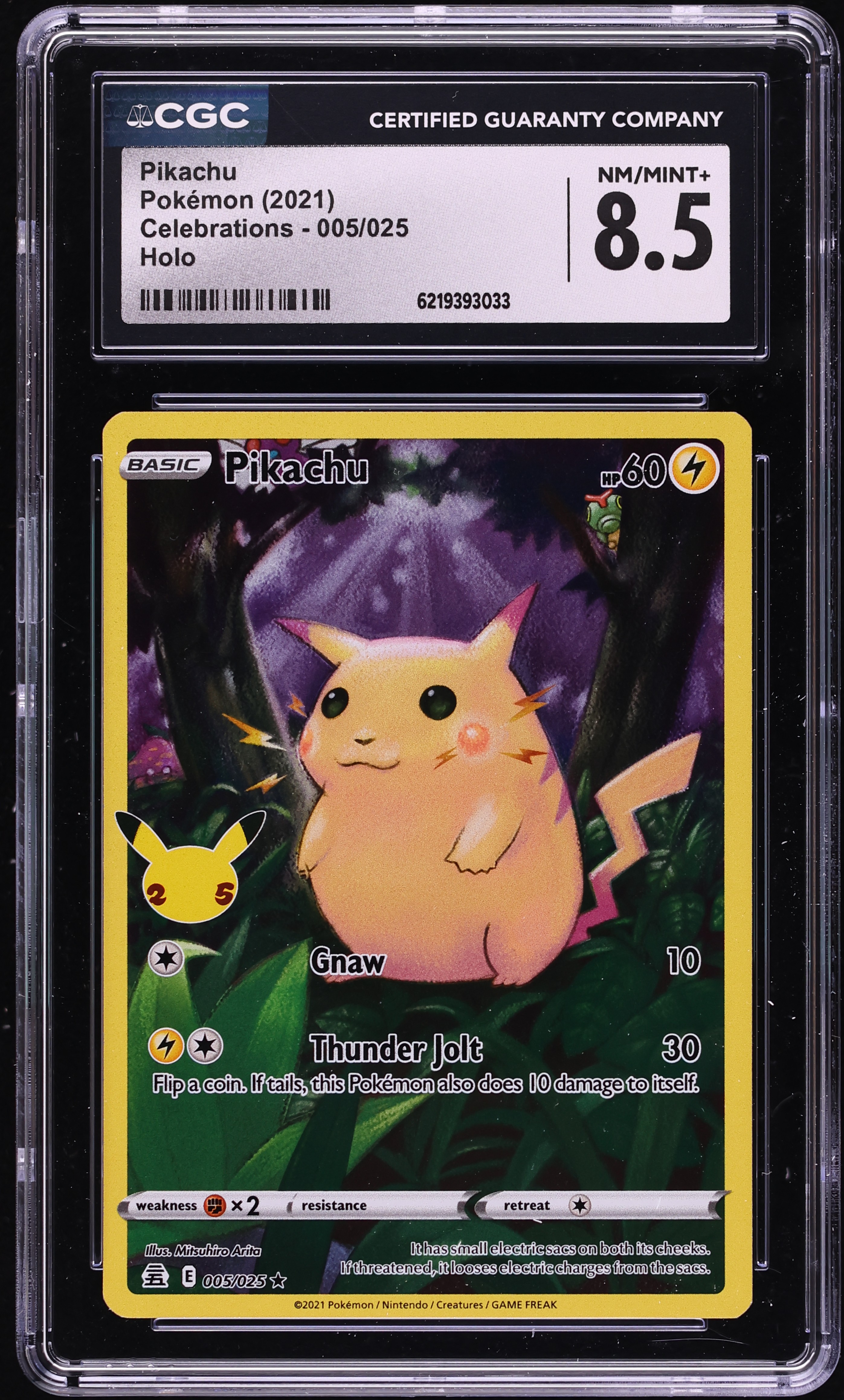 2021 Pokemon Sword & Shield Celebrations Full Art Pikachu #5 CGC 8.5 NM-MT+