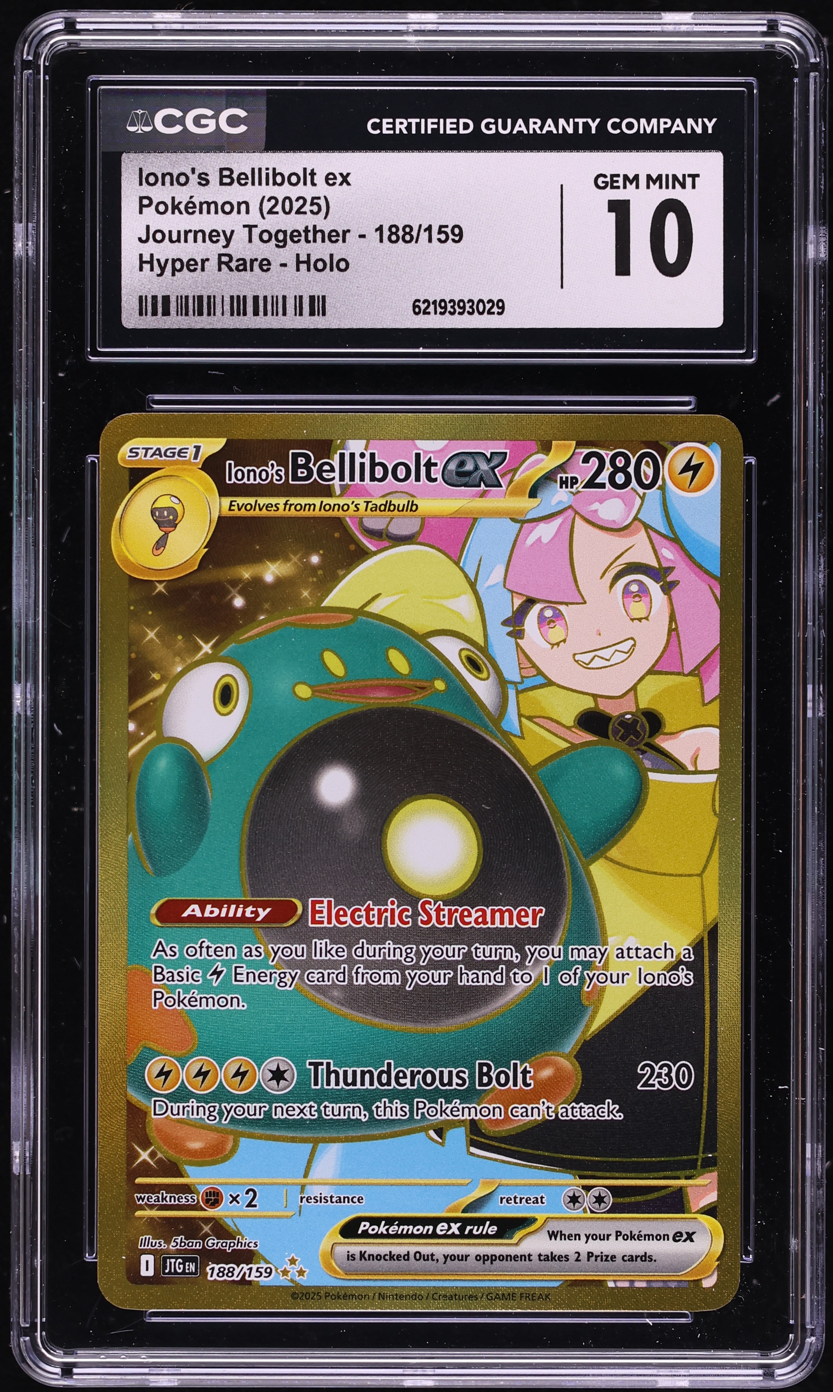 2025 Pokemon SV Journey Together Gold Rare Iono's Bellibolt Ex #188 CGC 10 GEM MINT
