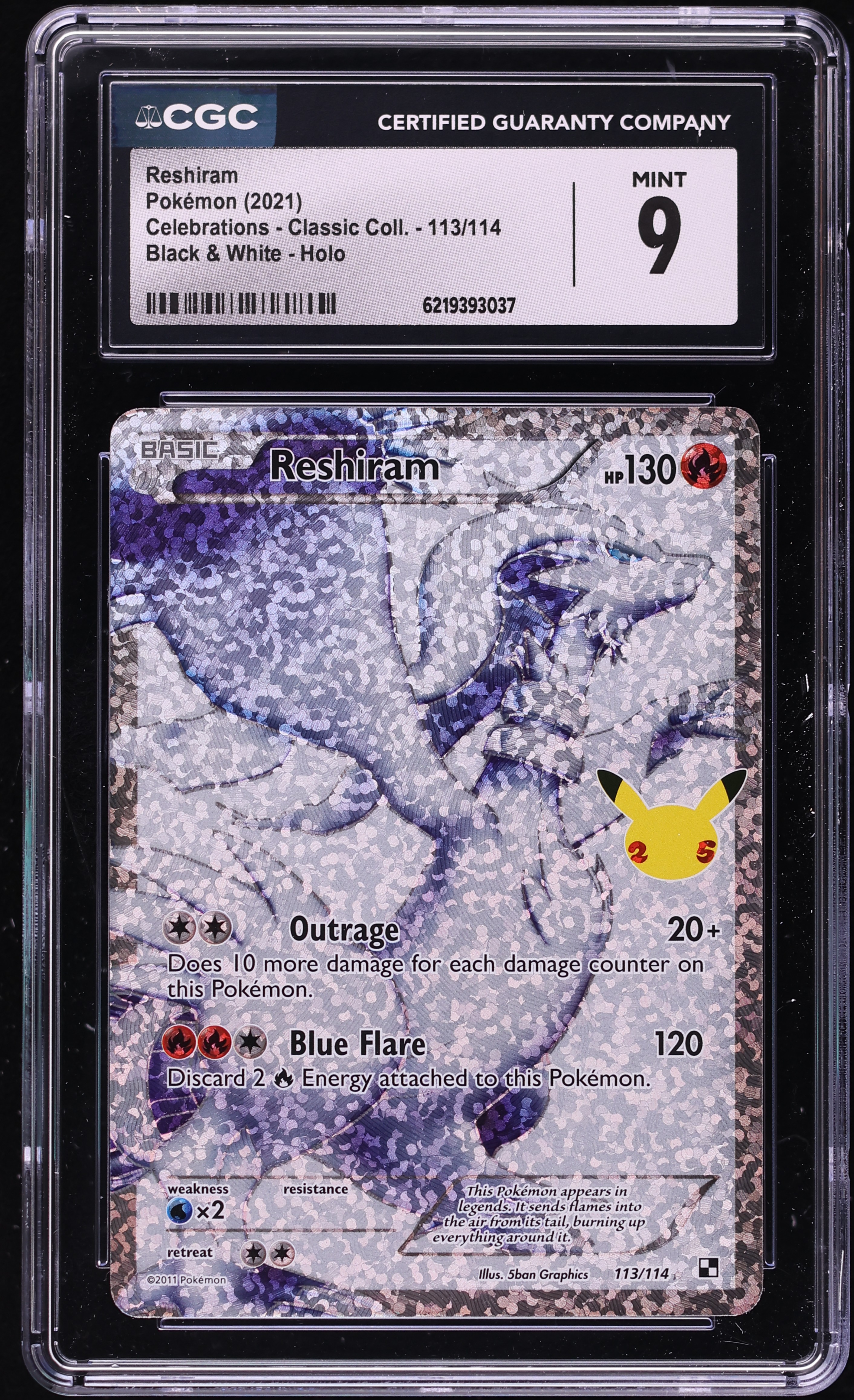2021 Pokemon Sword & Shield Celebrations Classic Collection Full Art Reshiram #113 CGC 9 MINT