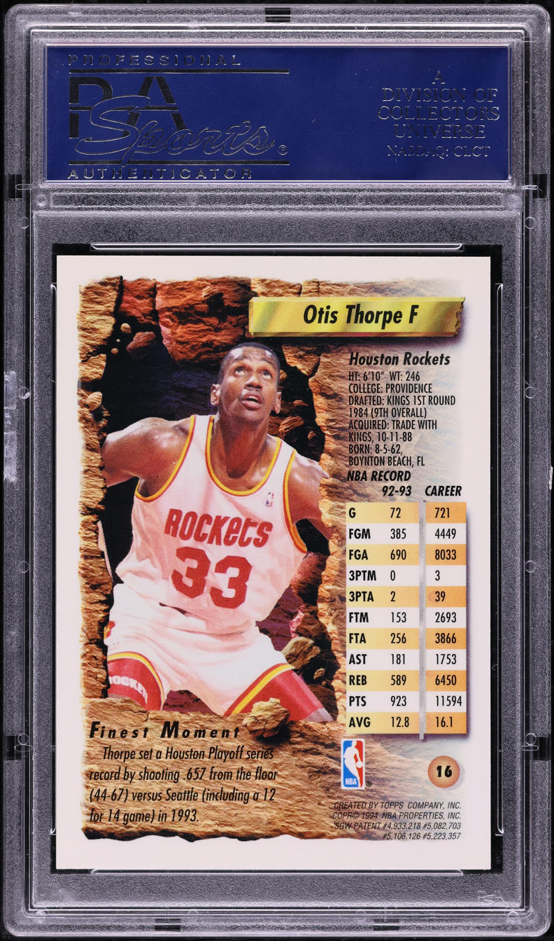 1993 Finest Refractor Otis Thorpe #16 PSA 10 GEM MINT