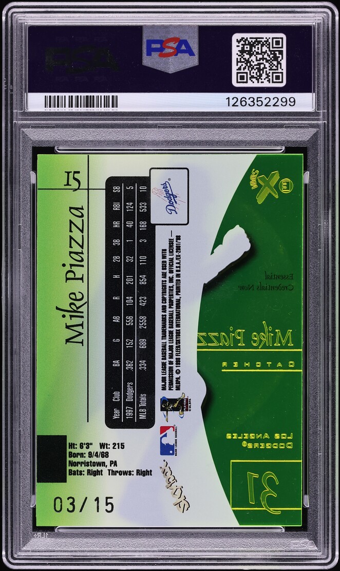 1998 Skybox E-X2001 Essential Credentials Now Mike Piazza /15 #15 PSA 8 NM-MT - Photo 2