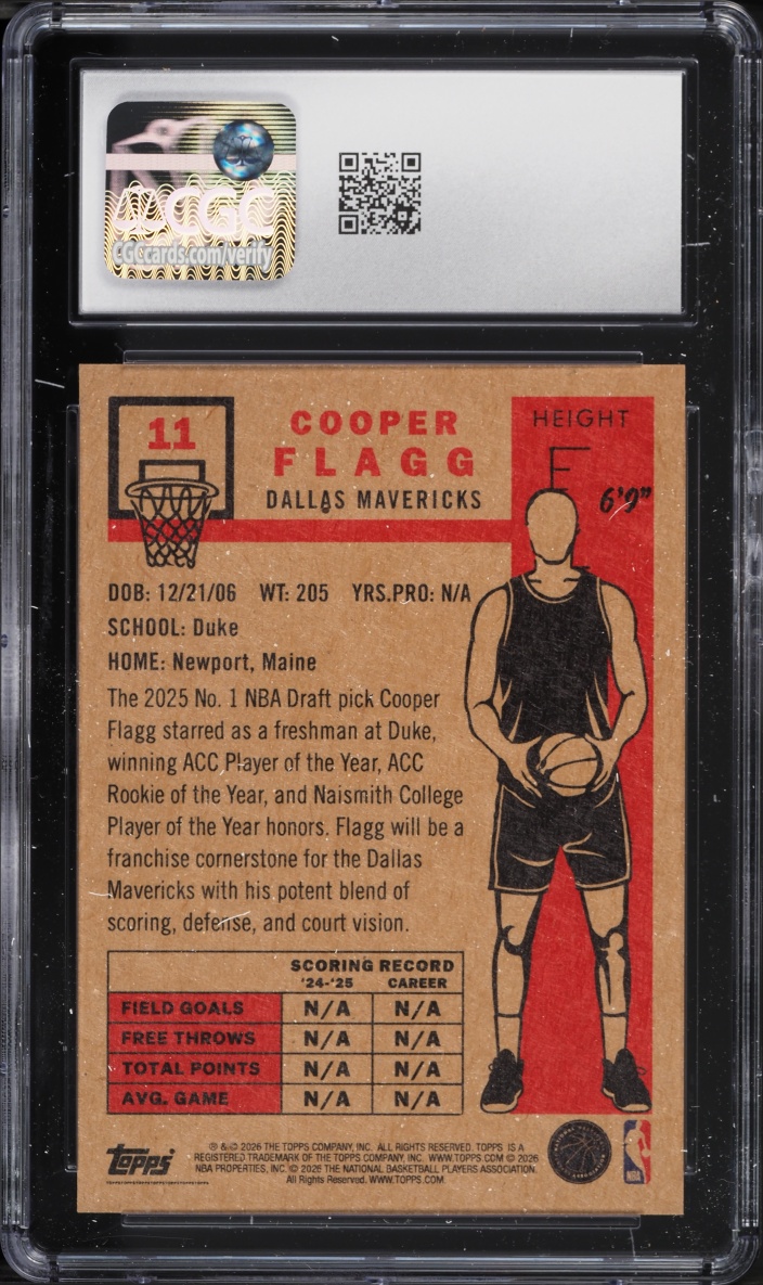 2025 Topps Living Set Cooper Flagg ROOKIE #11 CGC 10 GEM MINT