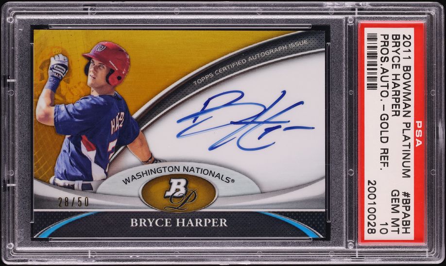 2011 Bowman Platinum Gold Refractor Bryce Harper PROSPECT AUTO /50 PSA 10 GEM