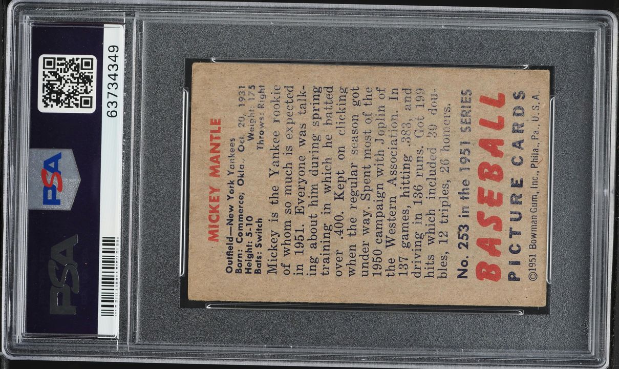 1951 Bowman Mickey Mantle ROOKIE #253 PSA 3.5 VG+