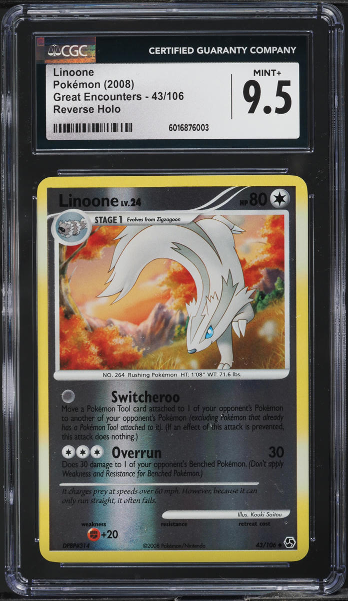 2008 Pokemon Diamond & Pearl Great Encounters Reverse Holo Linoone #43 CGC 9.5