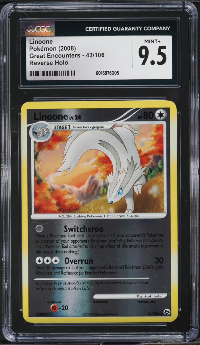 2008 Pokemon Diamond & Pearl Great Encounters Reverse Holo Linoone #43 CGC 9.5
