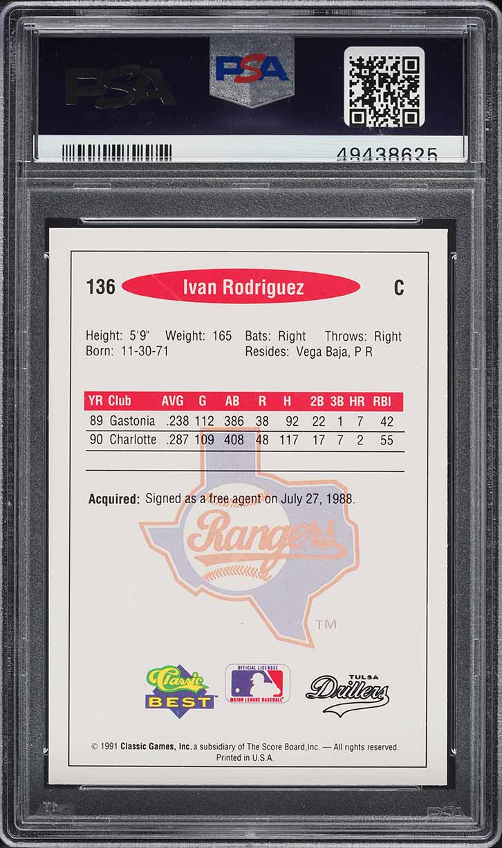 1991 Classic Best Ivan Rodriguez ROOKIE #136 PSA 8 NM-MT