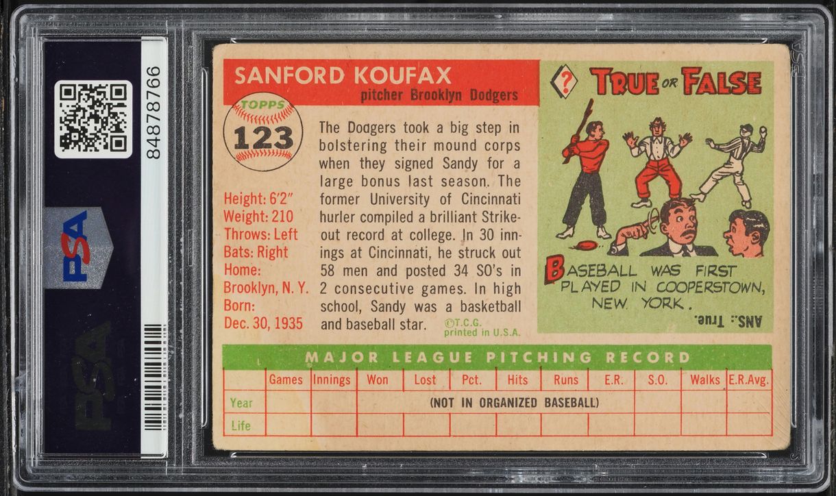 1955 Topps Sandy Koufax ROOKIE #123 PSA 2.5 GD+