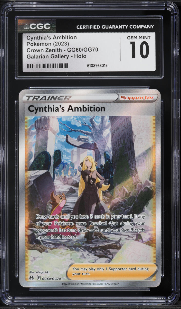 2023 Pokemon Sword & Shield Crown Zenith Alt Art Cynthia's Ambition #GG60 CGC 10 GEM MINT