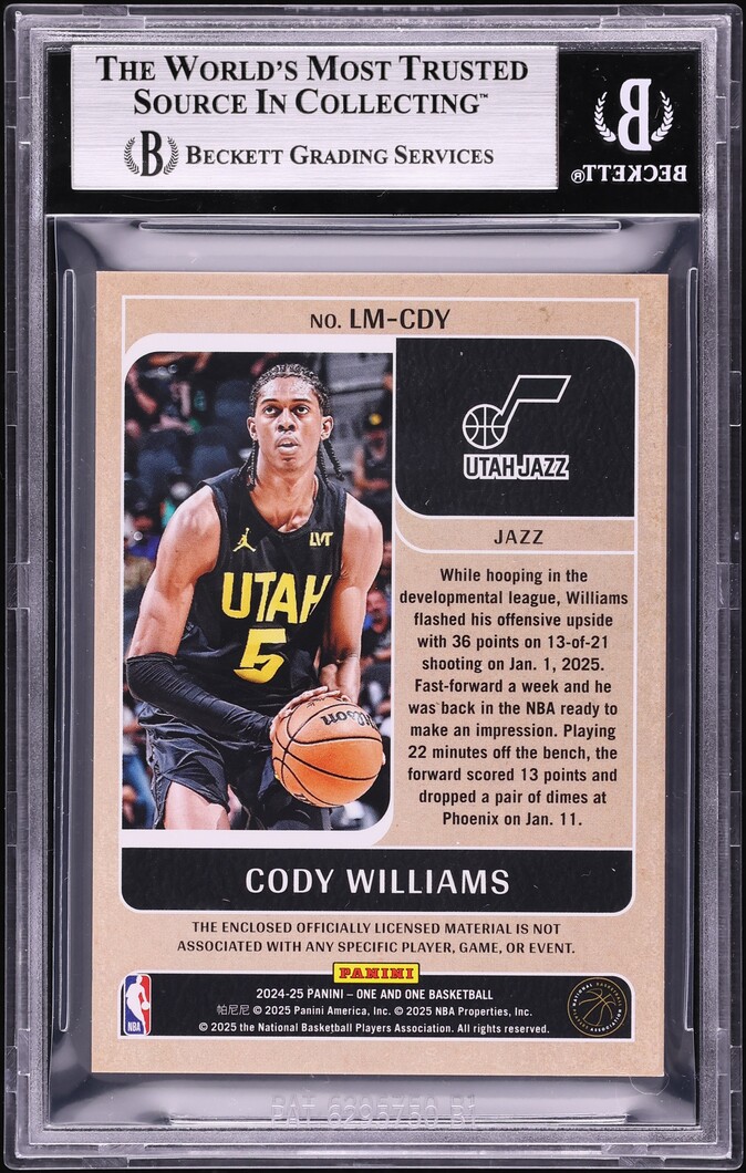 2024 Panini One And One Logoman Cody Williams ROOKIE PATCH /5 #38 BGS 9 MINT