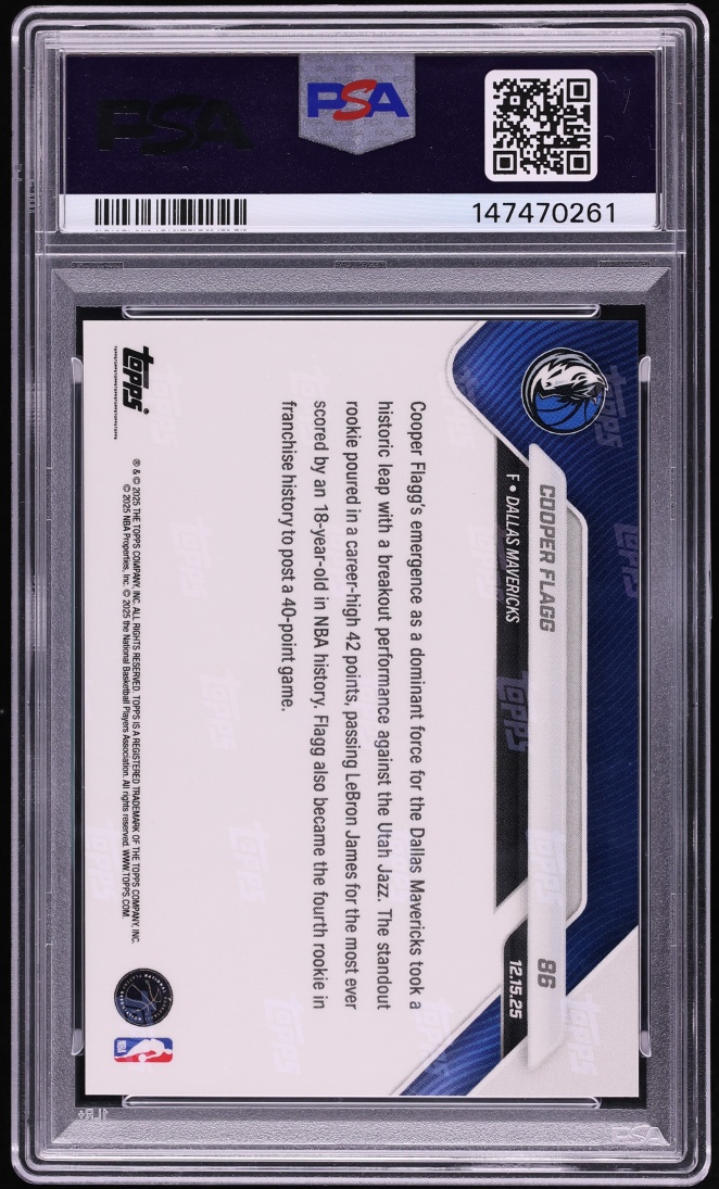 2025 Topps Now Cooper Flagg ROOKIE #86 PSA 10 GEM MINT - Photo 2