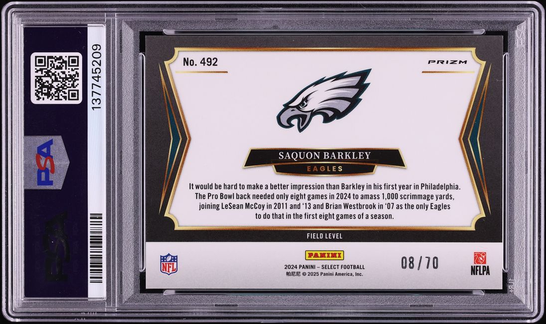2024 Select Field Level Dragon Scale Prizm Saquon Barkley /70 #492 PSA 9 MINT - Photo 2