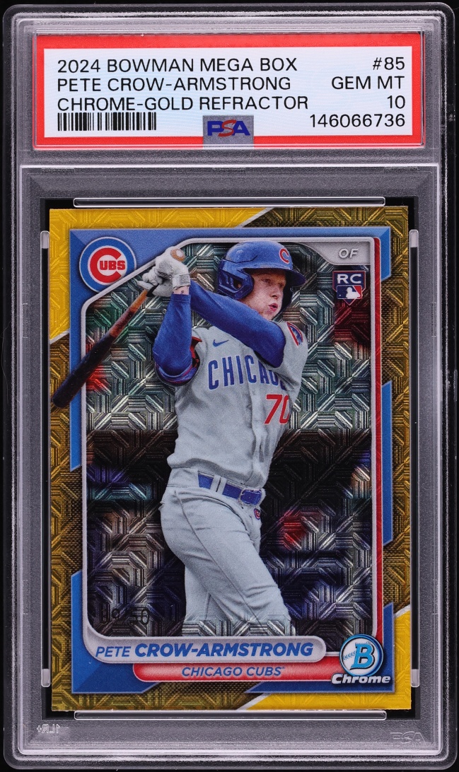 2024 Bowman Chrome Mega Box Gold Refractor Pete Crow-Armstrong ROOKIE /50 #85 PSA 10 GEM MINT