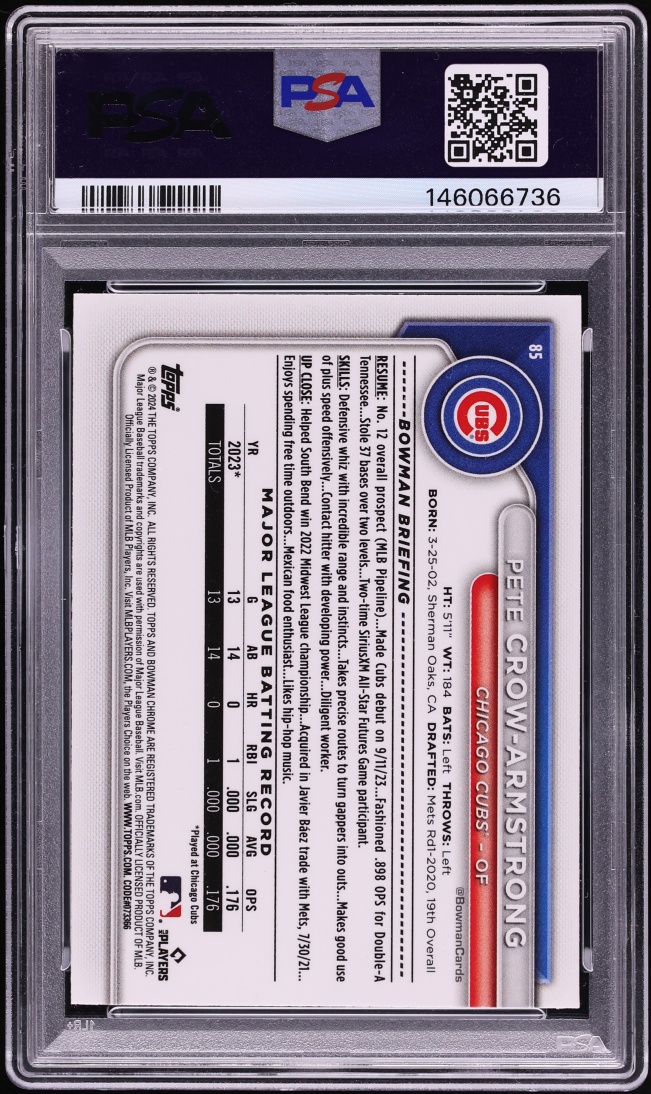 2024 Bowman Chrome Mega Box Gold Refractor Pete Crow-Armstrong ROOKIE /50 #85 PSA 10 GEM MINT - Photo 2