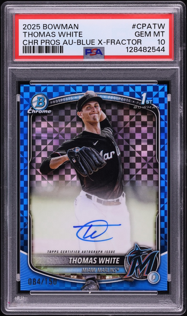 2025 Bowman Chrome Blue Xfractor Thomas White PROSPECT AUTO /150 #CPA-TW PSA 10 GEM MINT