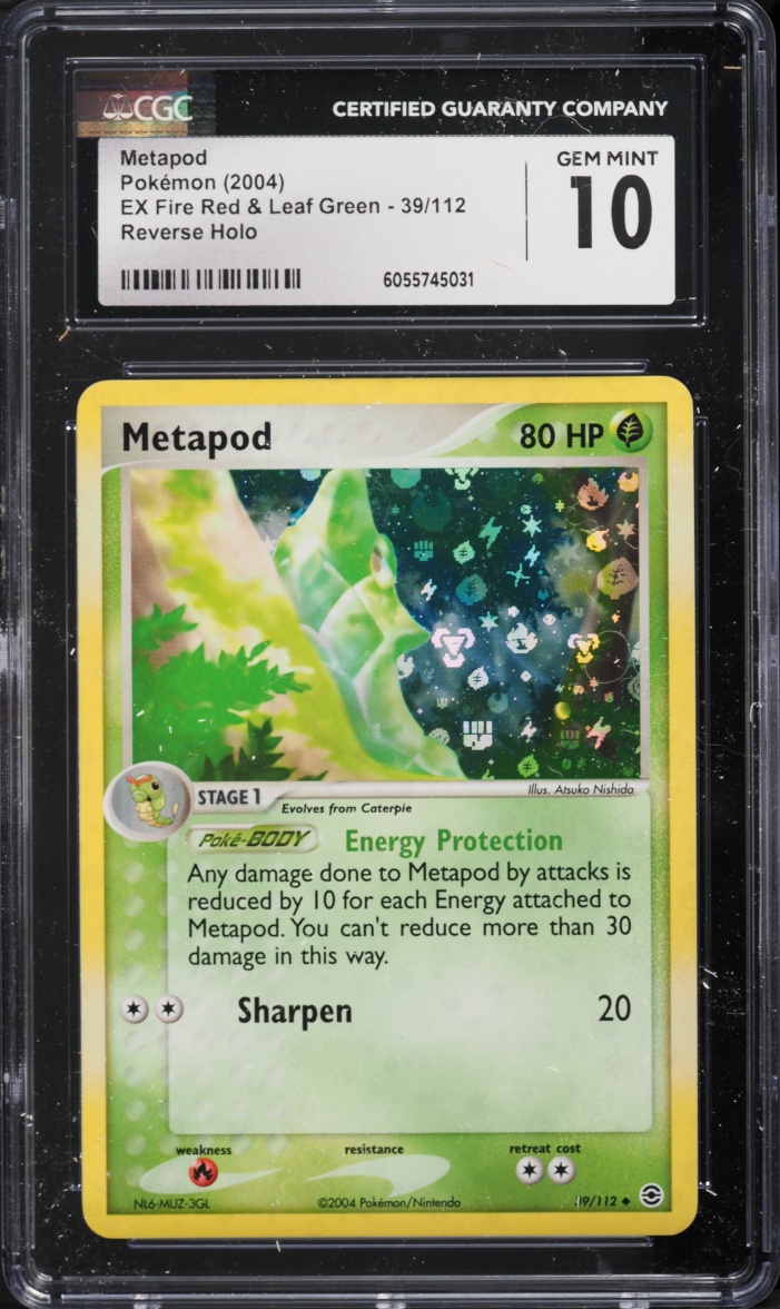 2004 Pokemon Ex Fire Red & Leaf Green Reverse Holo Metapod #39 CGC 10 GEM MINT
