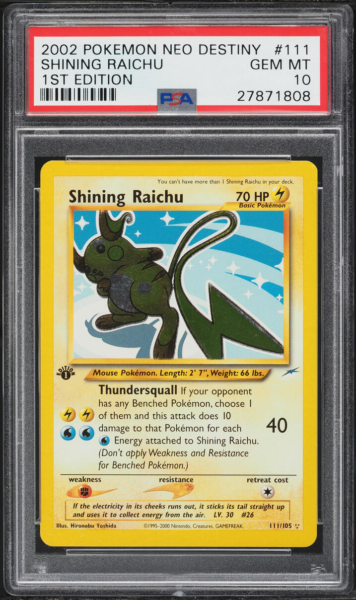 2002 Pokemon Neo Destiny 1st Edition Shining Raichu #111 PSA 10 GEM MINT