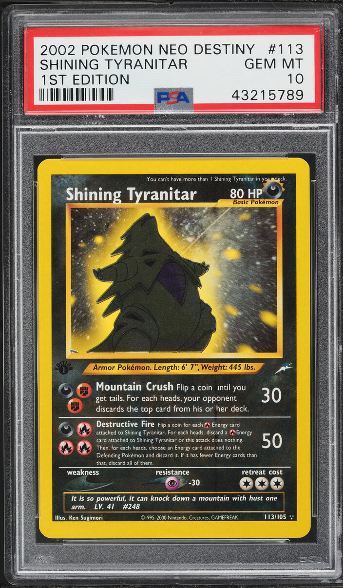 2002 Pokemon Neo Destiny 1st Edition Shining Tyranitar #113 PSA 10 GEM MINT
