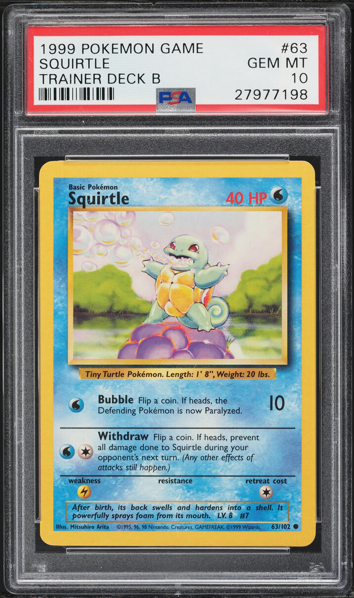1999 Pokemon Base Set Trainer Deck B Squirtle #63 PSA 10 GEM MINT