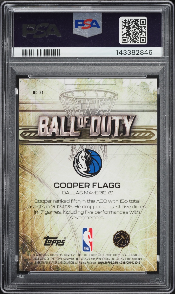 2025 Topps Chrome Ball Of Duty Black Refractor Cooper Flagg ROOKIE /10 #BD-21 PSA 10 GEM MINT