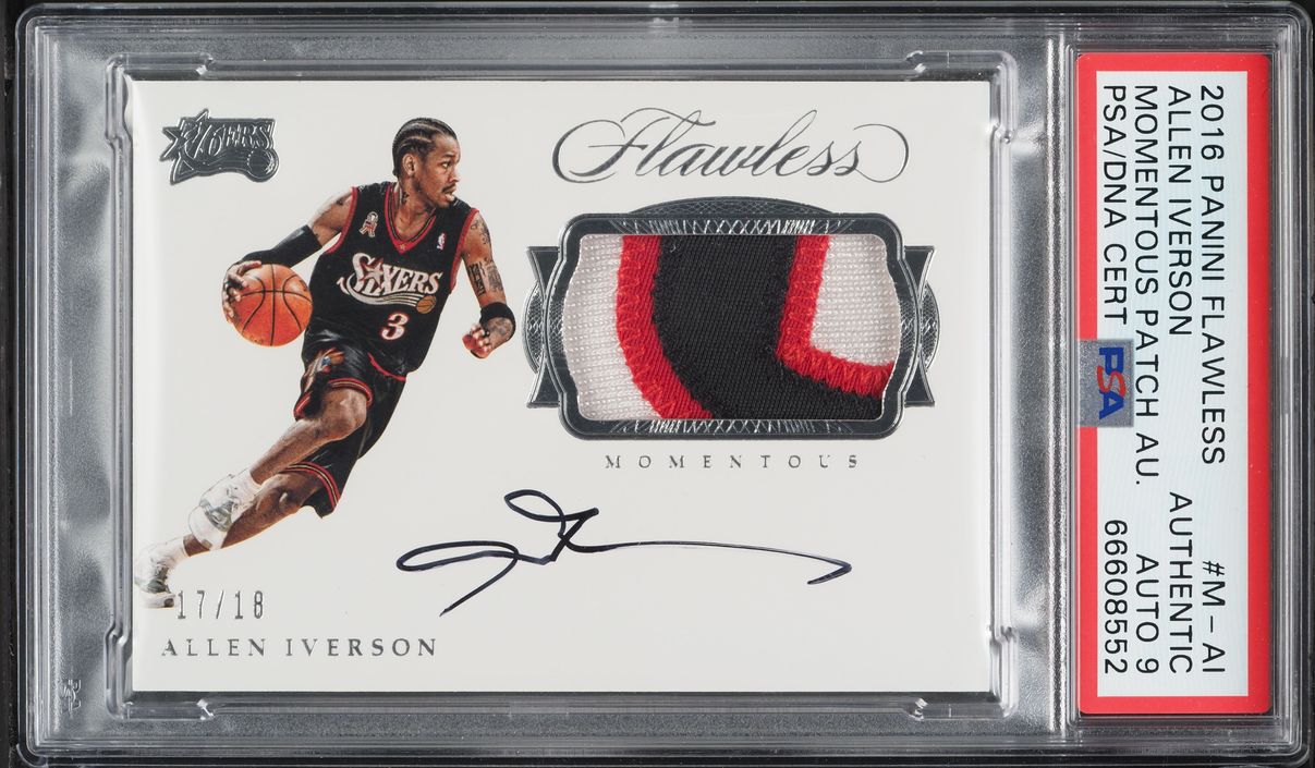 2016 Panini Flawless Momentous Allen Iverson PATCH AUTO DNA 9 /18 #M-AI PSA AUTH