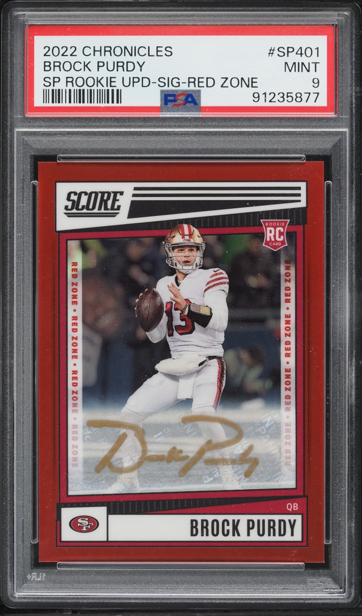 2022 Panini Chronicles Score Premium Update Red Zone Brock Purdy SP ROOKIE AUTO /20 PSA 9 MINT