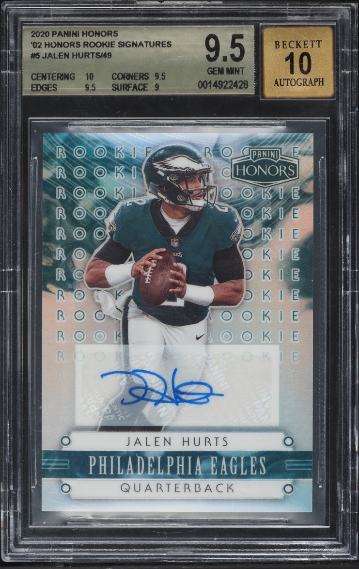2020 Panini Honors '02 Rookie Signatures Jalen Hurts ROOKIE AUTO /49 #5 BGS 9.5 GEM MINT